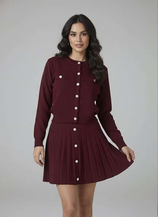 Ensemble Jupe Plissée & Cardigan Boutonné