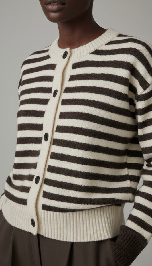 BRUME – Cardigan rayé col rond