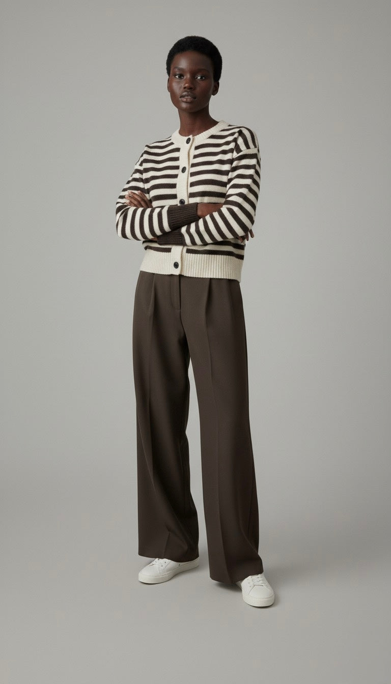 BRUME – Cardigan rayé col rond