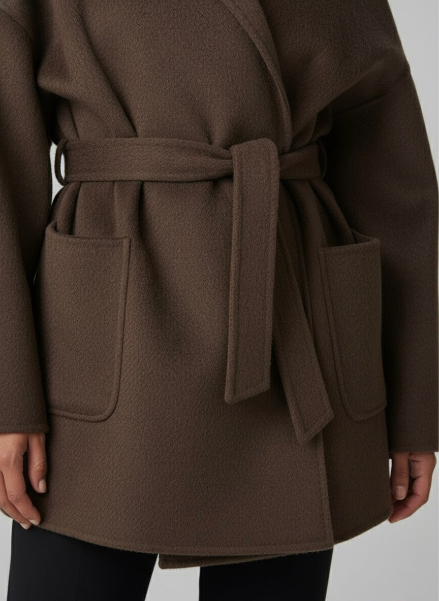 ÉDEN – Manteau croisé à ceinture marron