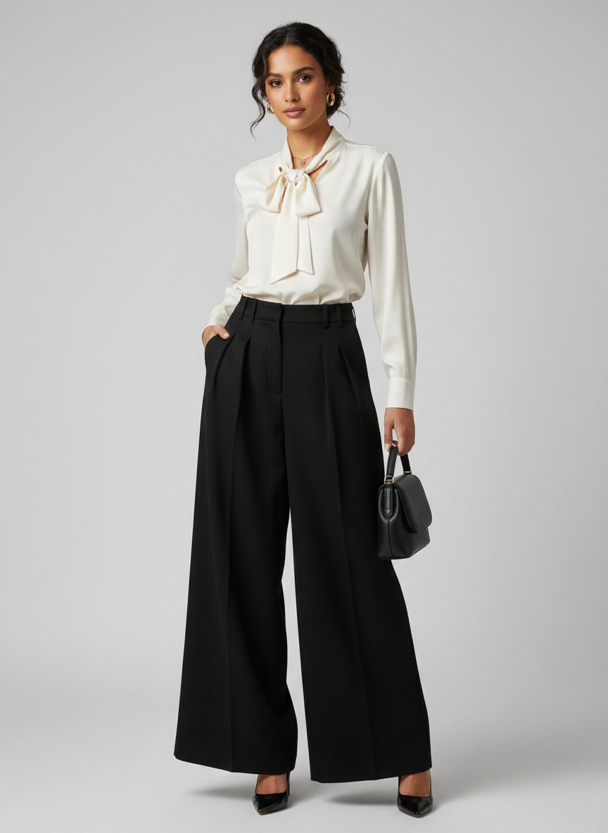 Pantalon large ANNELLE -Noir