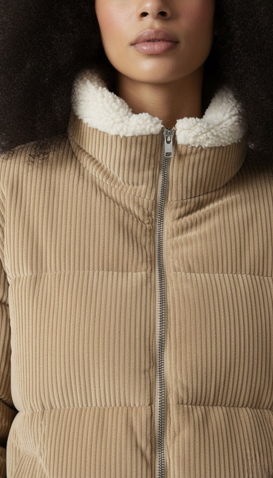 VELVET - Veste matelassée en velours beige