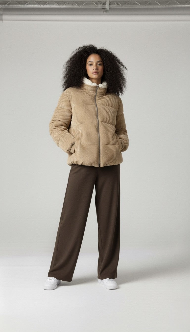 VELVET - Veste matelassée en velours beige