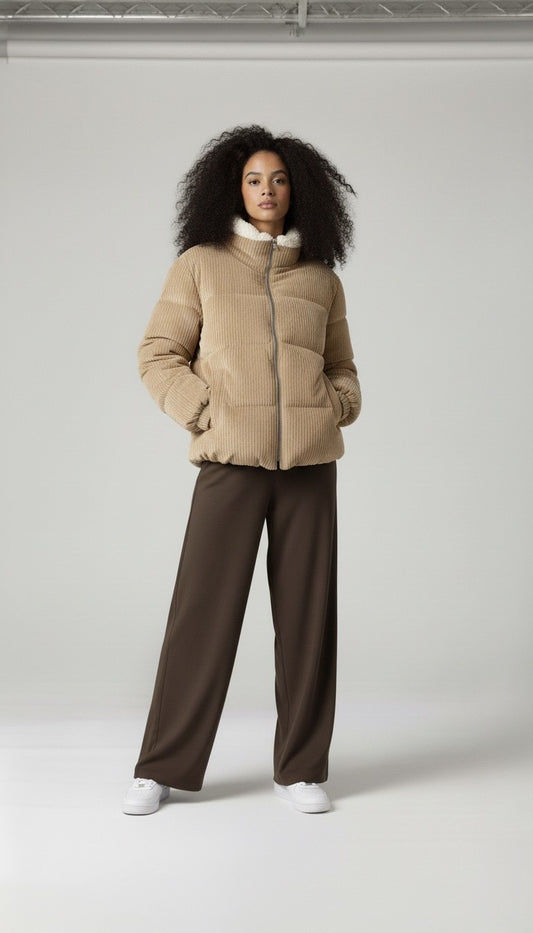 VELVET - Veste matelassée en velours beige